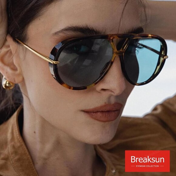 Tortoise Shell Aviator Sunglasses with Gold Accents - Picture 2 of 8